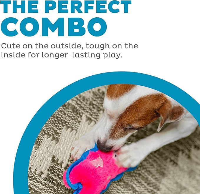 Outward Hound Durablez Minis – Squeaky Plush Dog Toy, No Stuffing for Less Mess, Interactive & Tough, Jumbo Squeaker, Puppies & Small Dogs, Pig, 6.8"