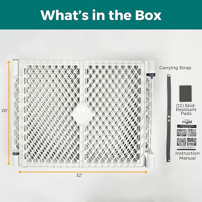 MyPet North States Petyard Plus: 5.5 Ft. Wide Folding Dog Playpen Indoor or Outdoor. 6-Panel Freestanding Play Pen Dog Gate Made in USA. 26" Tall, Light Gray
