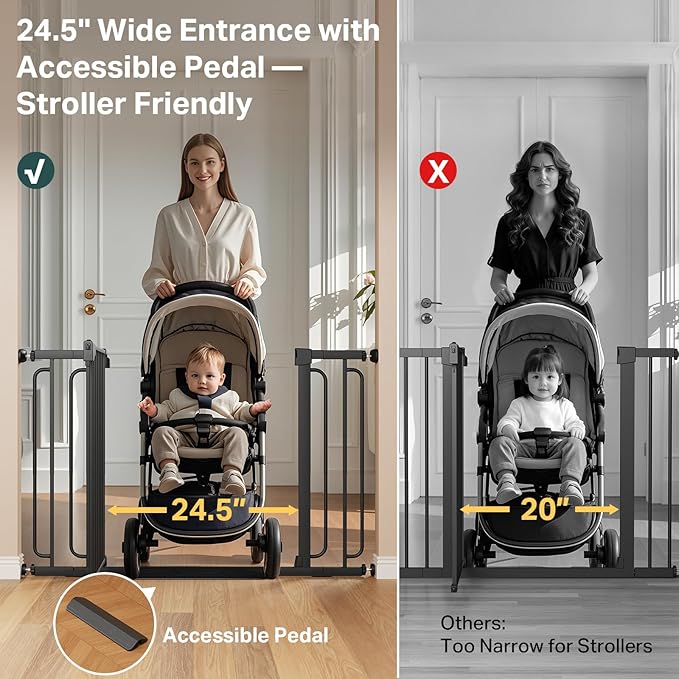 Cumbor Extra Wide Baby & Pet Gate Set, 29.7-48" & 36.6-64" Gates with Dual-Lock, Auto-Close, One-Hand Operation for Stairs, Hallways & Doorways