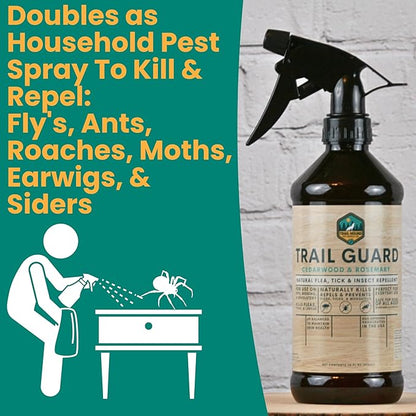 Trail Guard Natural Extra Strength Insect, Flea and Tick Spray for Dogs, Cats, People & Home (16oz (Pack of 2), Cedarwood & Rosemary)