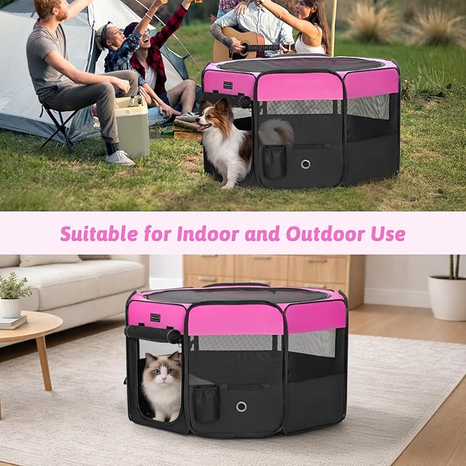 PETSFIT 29" Puppy Playpen with Removable Waterproof Mat & Zippered Roof | RV, Camping, Travel Dog Pen | Indoor/Outdoor Whelping & Cat Observation Space(29.5"x29.5"x16.5"H)