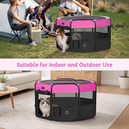 PETSFIT 29" Puppy Playpen with Removable Waterproof Mat & Zippered Roof | RV, Camping, Travel Dog Pen | Indoor/Outdoor Whelping & Cat Observation Space(29.5"x29.5"x16.5"H)