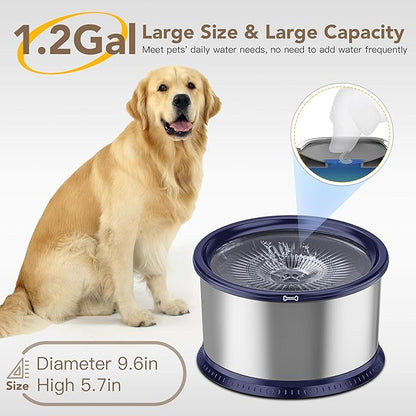 4.5L/1.2Gal Dog Water Bowl, No Spill Stainless Steel Slow Water Bowl for Medium Large Dogs, Large Capacity Splash Proof Slow Drinking Water Bowls with Anti-Slip Mat for Mess Drinkers, Blue