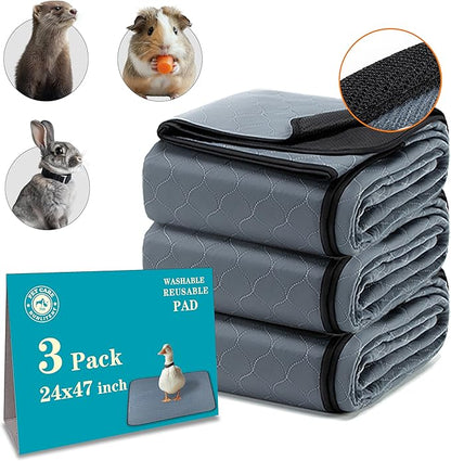 Bunlitent Washable Guinea Pig Cage Liner, 24 x 47 (3 Pack), Waterproof Reusable & Anti Slip Guinea Pig Bedding Fast and Super Absorbent Pee Pad for Small Animals, for Midwest Cage Area