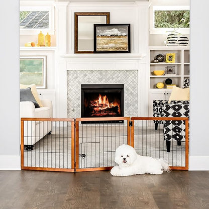 Carlson 22"-62" Super Wide Dog Gate with Small Pet Door, Premium Wooden 3-Panel Pet Gate for Doorways & Hallways