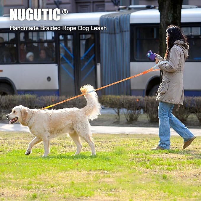 Dog Leash 6 FT Handmade Braided Cotton Rope Leashes for Small Medium and Large Dogs, New Golden Heavy Duty Metal Clasp, Moss Green