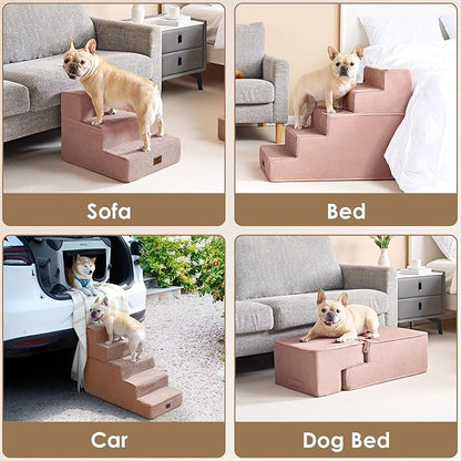EHEYCIGA Dog Stairs for Small Dogs 13.5" H, 3-Step Dog Steps for Couch Sofa and Chair, Pet Steps for Medium Cats, Non-Slip Balanced Pet Ramp Indoor, Pink