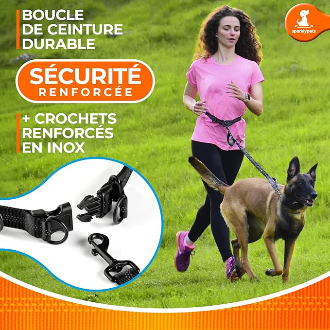 SparklyPets - Hands Free Dog Leash with Reflective Stitches - Waist Leash for Dog Walking, Hiking, Training, Jogging, Canicross, Running - for Medium & Large Breeds