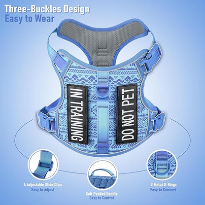 AUNZO No-Pull Dog Harness for XS Dogs, Anti-Escape Easy Walking Reflective Adjustable Lightweight Dog Vest with Breathable Oxford Material, Easy On/Off with Neck Buckle, Blue XS