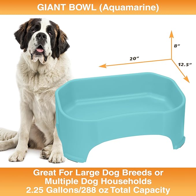 Neater Pet Brands Extra Large Water Bowl for Dogs, Outdoor Dog Water Bowl (2.25 Gallon XL Capacity), Big Trough Style Food Dish for Indoors or Outside, No Spill Large Dog Bowls, Aquamarine
