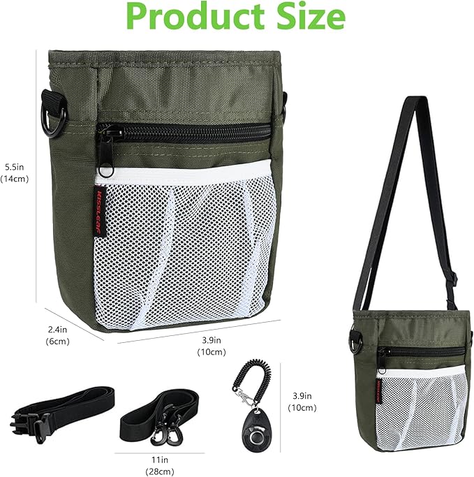 kissleaf Dog Treat Pouches for Pet Training with Magnetic Closure Treat Pouches for Pet Training,Large Dog Treat Training Pouch and Dog Clicker,Training Treat Pouch Built-in Poop Bag Dispenser-Green