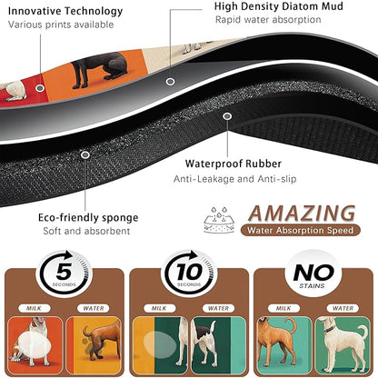 Cute Dog Cat Food Mat,Absorbent Pet Feeding Mat for Food and Water,Non-Slip Dog Bowl Mats Floor Protector 16"x24"