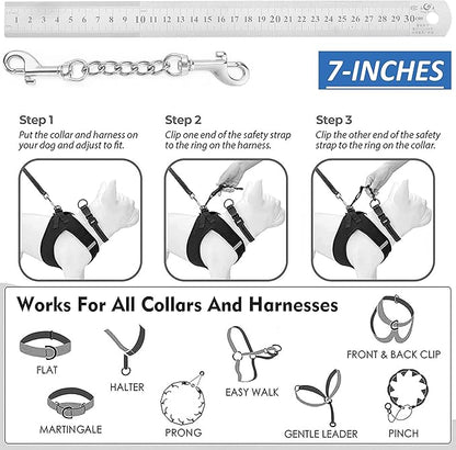 MOZETO Dog Collar Safety Clip, Stainless Steel Heavy Backup for Prong Collar, Dog Harness Collar Leash Connector (7 inches)