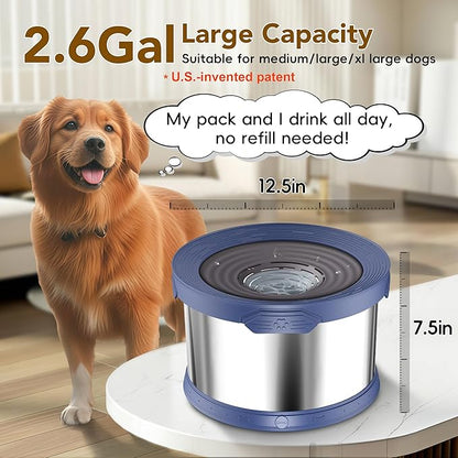 UPSKY Dog Water Bowl No Spill 10L Stainless Steel, 2.6 Gallon Large Capacity Spill-Proof Dog Bowls, Non-Slip Slow Drinking Anti-Splash Bowl for Large Messy Drinkers, No Mess Indoor/Outdoor Use, Blue