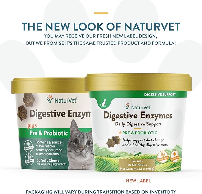 NaturVet – Digestive Enzymes for Cats Plus Probiotics – 60 Soft Chews – Helps Support Diet Change & A Healthy Digestive Tract – Aids in the Absorption of Vitamins & Minerals – 30 Day Supply