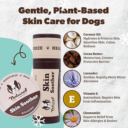 Natural Dog Company Skin Soother Bundle, Includes 2oz Tin + 0.15oz Stick, All Natural Healing Balm for Dogs, Relieves Dry, Itchy Skin, Treats Skin Irritations, Wounds, Hot Spots, Dermatitis
