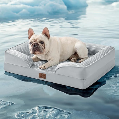 Bedsure Cooling Dog Bed Medium Size Dogs - Orthopedic Medium Dog Cat Cooling Bed Washable, Pet Couch Sofa with Waterproof Removable Cover, Pets Bed with Nonskid Bottom, Cooling Grey, 28"