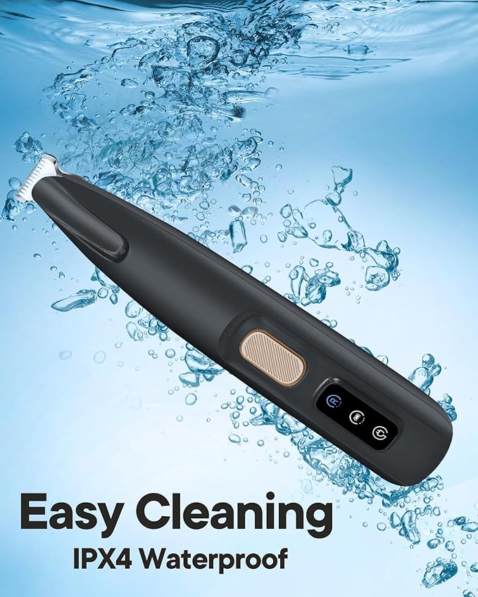 FURBONA Upgraded Dog Paw Trimmer with LED Light, 18 mm Widen Blade, 35 dB Low Noise, LED Display, Fully Waterproof, Rechargeable Clipper for Dogs Cats Trimming Paws, Eyes, Ears, Face, and Rump (Black)