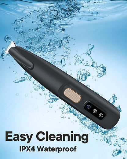 FURBONA Upgraded Dog Paw Trimmer with LED Light, 18 mm Widen Blade, 35 dB Low Noise, LED Display, Fully Waterproof, Rechargeable Clipper for Dogs Cats Trimming Paws, Eyes, Ears, Face, and Rump (Black)