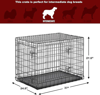 MidWest Homes for Pets Ultima Pro Heavy-Duty 36-Inch Dog Crate, Ultra-Strong Steel Double Door Pet Cage for Medium to Large Breeds, Accessories Included