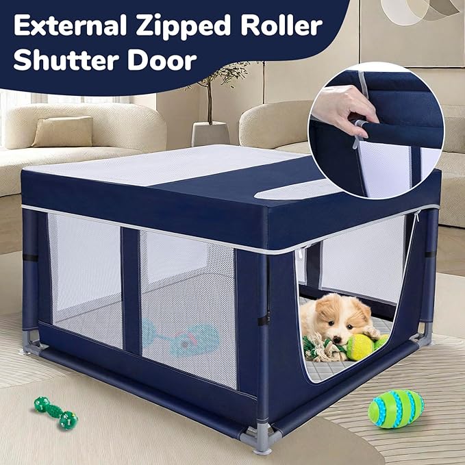 42 × 42 inch Dog Playpen with Pee Pad, Soft Puppy Playpen, 25 Height Pet Playpen for Small Dogs and Small Animals, Dog Fence Indoor, Play Yard with Zipper Door