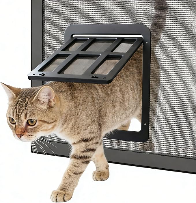 Enjoying Cat Door for Screen Doors, Passage Opening 8.3" x 10.3", Access Freely, Magnetic Swing Flap, Small Pet Door for Sliding Doors Window, Lockable, Black