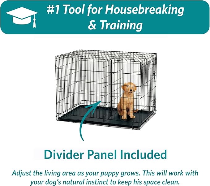 MidWest Homes for Pets 18-Inch iCrate for Tiny Breeds, Up to 10 lbs, Double Door Folding Dog Crate with Divider Panel, Leak-Proof Tray & Secure Latches, Portable, Durable & Easy to Assemble