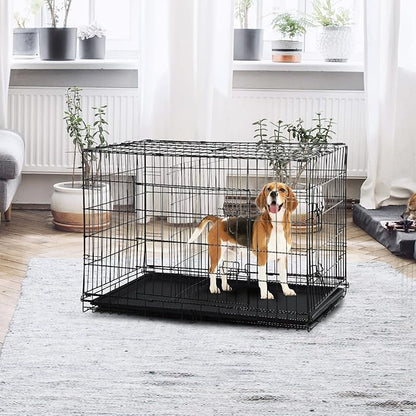 30 Inch Dog Crate for Small Dog, Metal Wire Pet Dog Cage for Small Animals Rabbit Indoor Outdoor Foldable Metal Dog Kennel with Divider Panel, Leak-Proof Plastic Pan