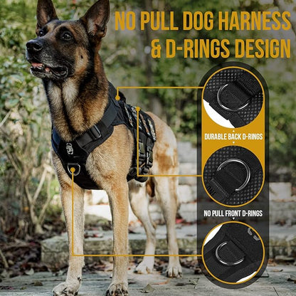 OneTigris No Pull Tactical Dog Harness for Medium Large Dogs, Mesh Design Breathable Military Dogs Molle Vests with Handles, Service Dog Vest Harness for Walking Hiking Training (XL, Black)