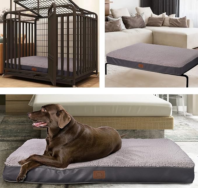 Sunheir Extra Large Orthopedic Dog Bed for Big Dogs - XL Waterproof Dog Bed with Removable Washable Cover & Anti-Slip Bottom, Crate Bed, Deluxe Plush Pet Bed Mat (Grey)