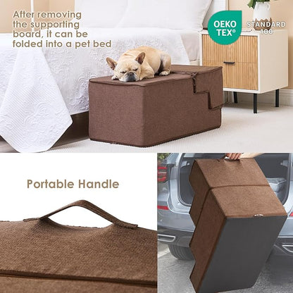 EHEYCIGA Dog Stairs for High Bed 22.5" H, 5-Step Dog Steps for Bed, Pet Steps for Small Dogs and Cats, Non-Slip Balanced Pet Ramp Indoor, Brown