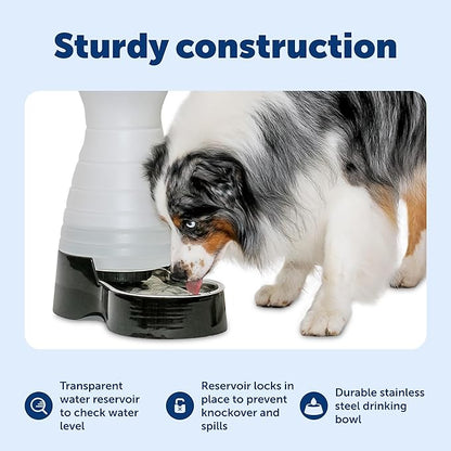 PetSafe Healthy Pet Water Station - Medium, 128 oz Capacity - Gravity Pet Water Fountain, Automatic Cat Water Fountain, Dog Water Fountain, Water Dispenser - Removable Stainless Steel Bowl Included