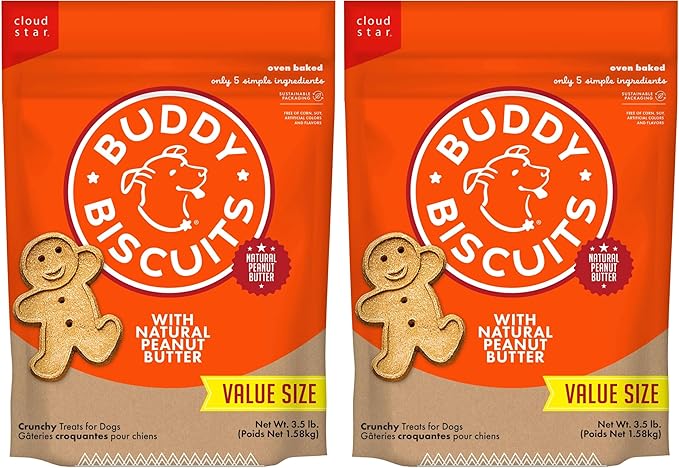 Buddy Biscuits Bag of Crunchy Dog Treats Made with Natural Peanut Butter, 3.5 lbs. (Pack of 2)