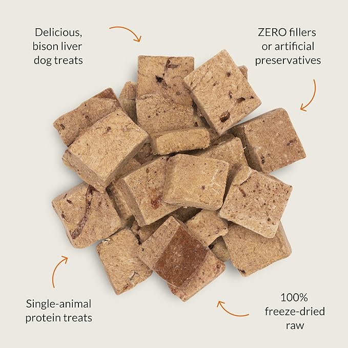 ULTIMATE PET NUTRITION Nutra Bites Freeze Dried Raw Single Ingredient Training Treats Food Topper for Dogs, 4 Ounces, Bison Liver