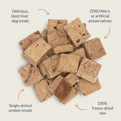 ULTIMATE PET NUTRITION Nutra Bites Freeze Dried Raw Single Ingredient Training Treats Food Topper for Dogs, 4 Ounces, Bison Liver