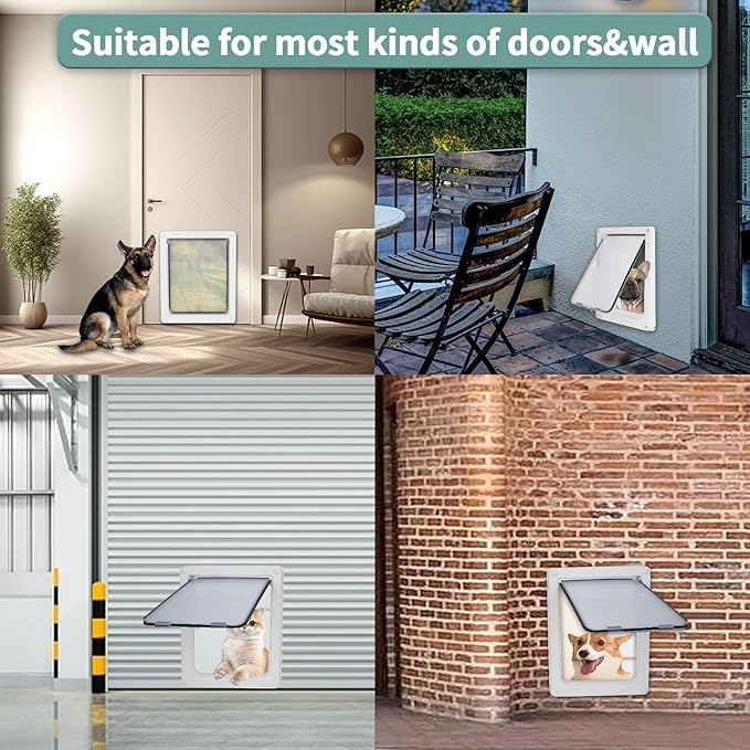 Large Doggie Door with Magnetic Locking Panel for Home Security - Durable & Weatherproof Outer Size 16.9x14in for Medium to Large Dogs, Cats, Pets. Easy to Install