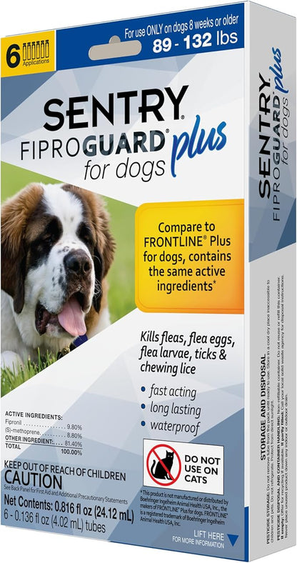 Sentry Fiproguard for Dogs, Flea and Tick Prevention for Dogs (89-132 Pounds), Includes 3 Month Supply of Topical Flea Treatments