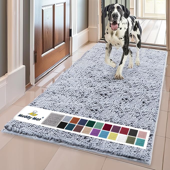 Muddy Mat® | Super Absorbent Door Mat Indoor, Microfiber Quick Dry Chenille Entryway Rug, Non-Slip Front Door Mat, Indoor Mats for Entryway, Machine Washable Pet Rug, Baby Blue 24"X60"