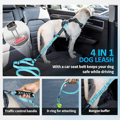 IOKHEIRA Multifunctional Dog Leash - Red Adjustable, 4-6 FT Strong Bungee for Medium & Large Dogs