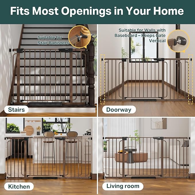 Cumbor Extra Wide Baby & Pet Gate Set, 29.7-51.5" & 36.6-64" Gates with Dual-Lock, Auto-Close, One-Hand Operation for Stairs, Hallways & Doorways