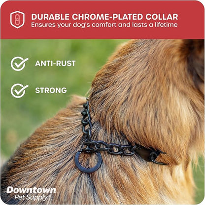 Downtown Pet Supply Chrome Plated Prong Collar for Dogs, Medium - Adjustable, No-Choke and No Pull Dog Collar with Removable Links - Pinch Collar for Dogs 20-40 lbs and 20" Neck Width, Black