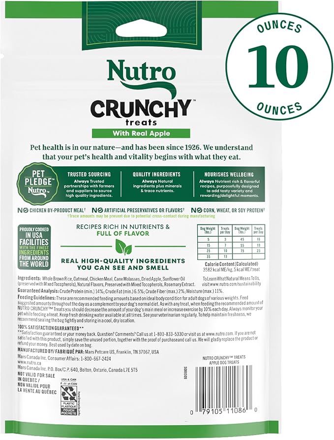 Nutro Crunchy Dog Treats with Real Apple, Training Treats for Dogs, 10 oz. Bag