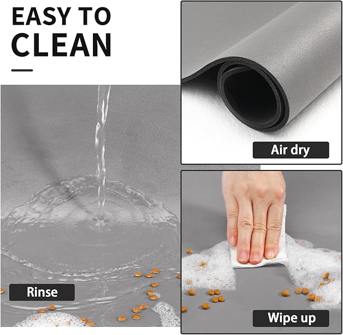 HotLive Dog Food Mat - Absorbent Cat Mat for Food and Water, No Stains Pet Feeding Bowl Mat, Easy to Clean Pet Placemats, Quick Dry Dog Water Dispenser Mat for Messy Drinkers | Paw Grey 12"x 19"