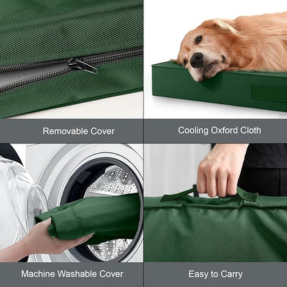 Outdoor Extra Large Dog Bed, Jumbo Waterproof Dog Bed for Large Dogs, Orthopedic Egg Crate Foam Pet Mat with Removable Oxford Cooling Cover, Dark Green