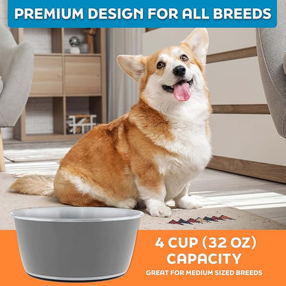 Master Pet Supply Stainless Steel Dog Bowls Set of 2 (32 Oz Each) with Non-Slip Rubber Base - Graphite - Basic Dog Food Bowl Water & Food Bowls for Small Medium Large Dogs & Cats, Metal Dish