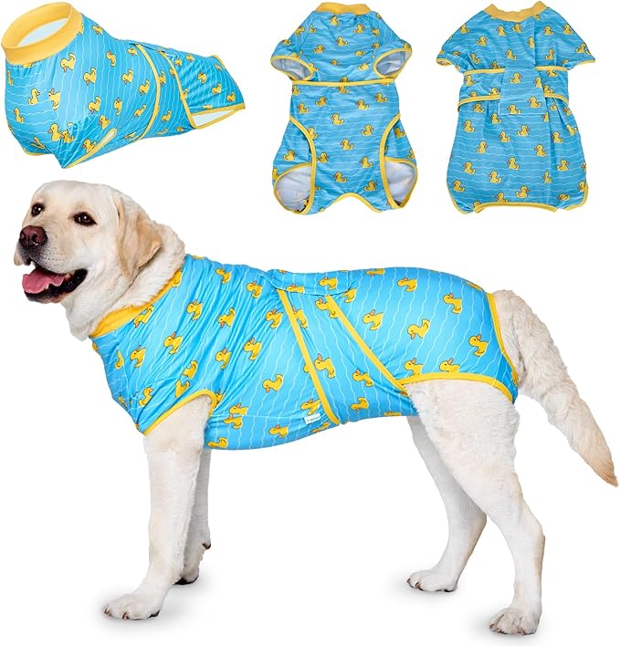 LovinPet Dog Recovery Suit for Large Medium Dogs Pet Pajamas Anti Licking Bodysuit for Abdominal Wound After Surgery for Shedding Skin Disease,Effectively Help,Duck,Blue,M