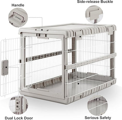 ZOMISIA Collapsible Dog Crate for Large Dogs - 36" L Heavy Duty Dog Kennel No Tools Required with 4 Sides Steel Foldable Cage for Dogs Indoor Furniture, Portable Carrier with 2 Smooth Wheels, Beige