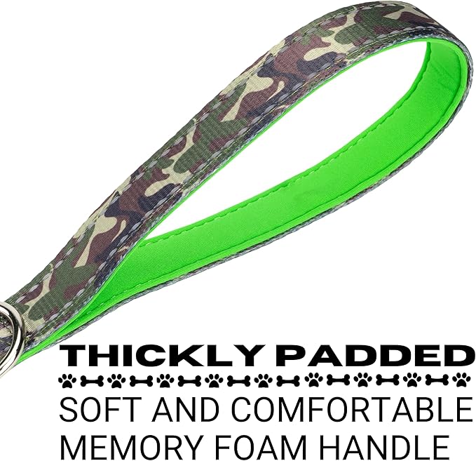 EcoBark Dog Leash - Soft & Reflective Comfort Leashes with Padded Handle - Safe, Strong, & Durable for Small, Medium or Large Dogs (Camo)