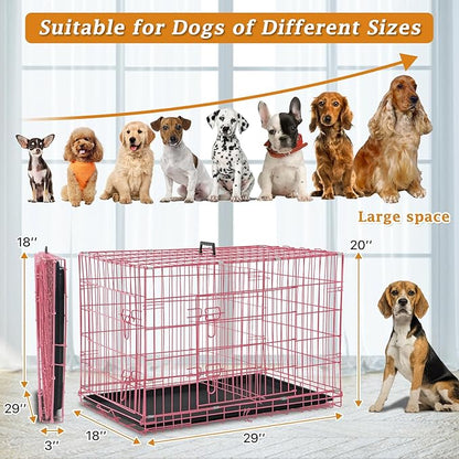 Dog Crate, Folding Portable Outdoor Large Two Door Metal Cat Dog Cage with ABS Tray LC Panel Floor Protecting Feet Wire Animal Pet Dog Kennel with Divider