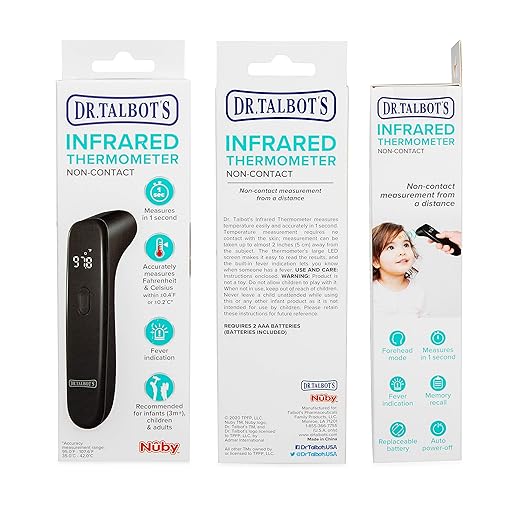 Dr. Talbot's Non-Contact Acrylic Infrared Thermometer with Led Screen, Fever Warning Indicator, Accurate 1 S Reading for Baby, Kids, Adults, Black